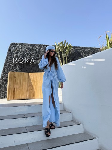 Kimono SANTORINI wiskoza z chustą baby blue 